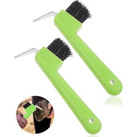 Cure-Pied pour Cheval avec Brosse Lot de 2 Grattoir de Sabot en Acier Inoxydable Outil de Nettoyage et Soin des Sabots Brosse de Toilettage pour Chevaux Poneys et Équitation Vert (1/5)