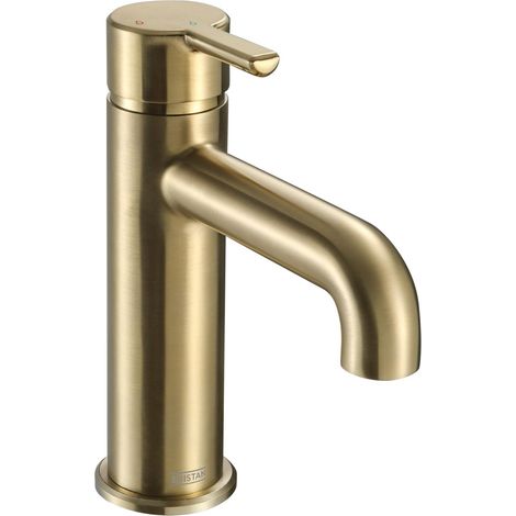 Mitigeur de lavabo avec technologie Eco Start, robinet de salle de bain monté sur le pont Finition laiton brossé (1/5)