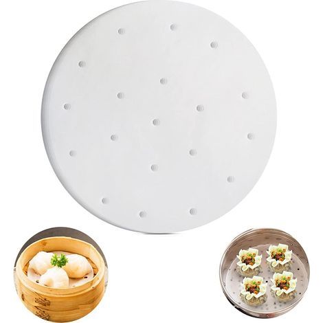 100 Feuilles de Papier Cuisson, 8 Pouces Rond Papier Parchemin, Perforé Papier Cuisson, Antiadhésif Friteuse à Air Papier Pour La Cuisson, étain à Gâteau,Bambou Doublures (1/5)
