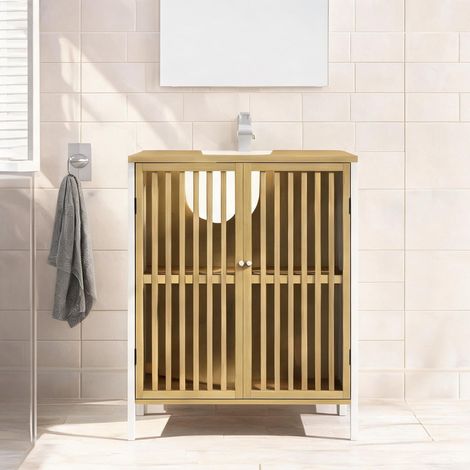 Meuble de salle de bain blanc en bois 60 x 30 x 70 cm (1/5)