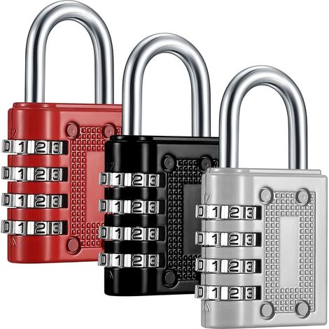 3 Pcs Petit Cadenas Combinaison 4 Chiffres, Métal Sécurité Réinitialisable Cadenas à combinaison pour armoires, cadenas valise métal 4 chiffres réinitialisable pour casier voyage tiroir gym sécurité (1/5)