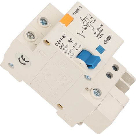 Disjoncteur miniature DZ47-63 C40 1P+N, 230V/400V, 40A, montage sur rail DIN, capacité de sectionnement de 6000A. (1/5)