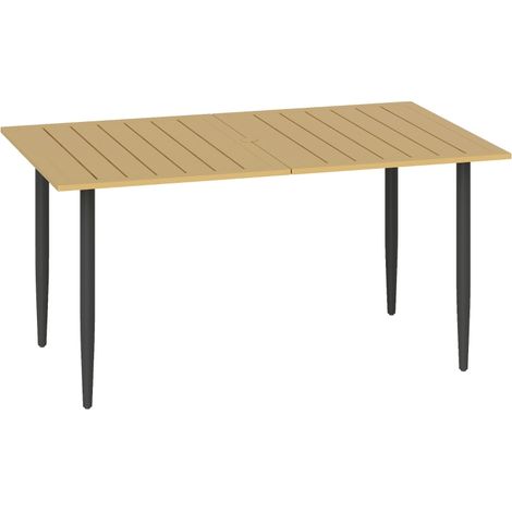 Table de jardin en acier 150 x 90 cm avec trou pour parasol, couleur brun (1/5)