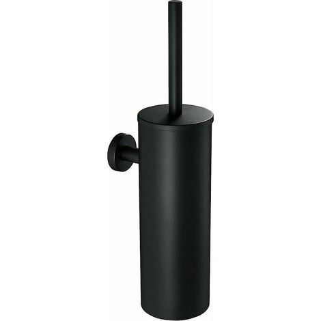 Scopino per WC a parete nero con porta scopino, scopino per WC a manico lungo in acciaio inox 304, scopino per WC con porta scopino antibatterico