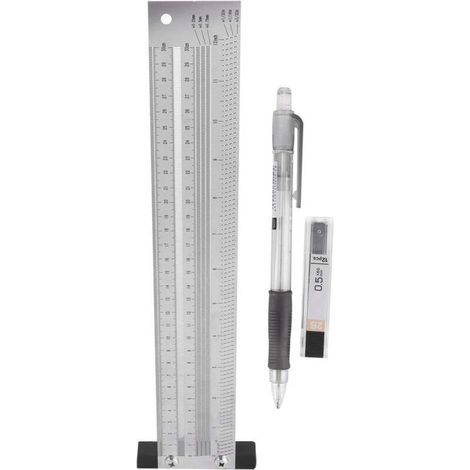 Regla de marcado, regla de marcado en T de alta precisión, regla de marcado de madera de acero inoxidable, herramienta de medición de líneas para carpinteros, con lápiz mecánico (30 cm) -Crezuo