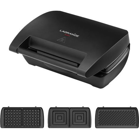 Gaufrier multifonction 900W – 3 jeux de plaques – Pour gaufres et croque-monsieur – Noir – Lagrange