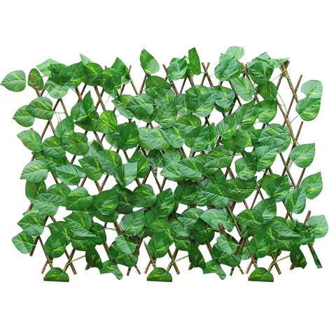 Haie extensible artificielle, haie de lierre artificiel, clôture d'intimité, décoration de jardin extérieur (extensible L.200 cm x H.32 cm) (1/5)