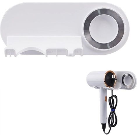 Magnetic wall mount for high-speed hair dryers, with cable storage, no drilling required (white)