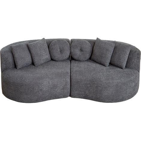 Sofá modular curvo de chenilla antracita de 2 piezas sin reposabrazos con 6 cojines HOMVRA (1/5)
