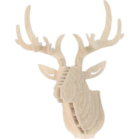 3D Bois Sculpture de Tête de Cerf Décoration Murale pour Entrée Chambre Couloir Intérieur - Beige (1/4)