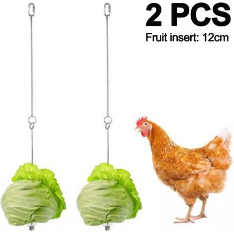 Lot de 2 brochettes, acier inoxydable, fourchette 12/20 cm, chaîne 30 cm, pour poules et oiseaux (1/5)