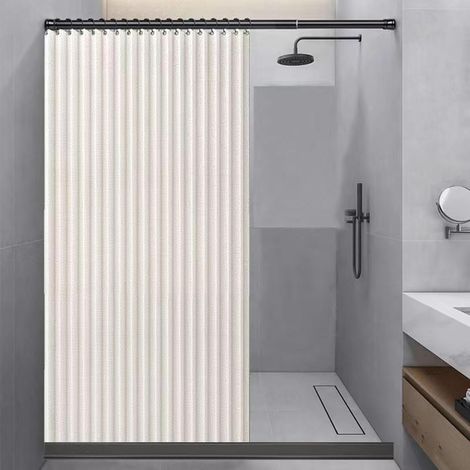 Rideau de Douche Pliant Double Face à Aspiration magnétique, Rideau d'ombrage de Salle de Bains en Lin épais (Beige,120x200cm) (1/5)