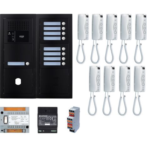 Pack GT audio 9 BP programmé avec platine façade noire satin 200452 - AIPHONE GTBA9EB