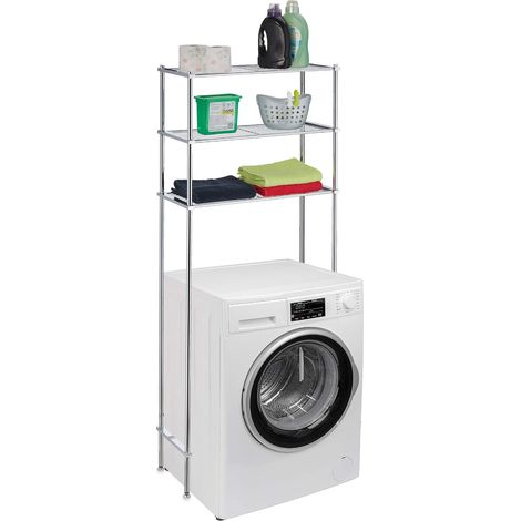 Etagère de Machine à Laver en métal, 3 Niveaux, Rangement de Salle de Bain, WC, HLP 162,5x67x30 cm, argenté (1/5)