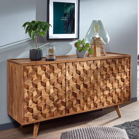 Buffet 2 portes 3 tiroirs 138x45x59 cm en bois de sheesham massif (1/5)