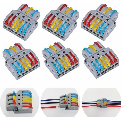 6 pieces borne,domino electrique, connecteur electrique, sucre electrique, connecteur electrique rapide, borne de connexion électrique,connecteurs electriques rapide avec levier, (3-6)
