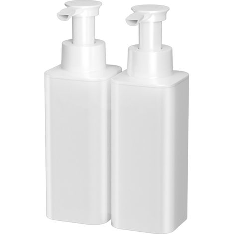 Distributeur de savon de douche mural 2 x 380 ml, flacon pompe pour shampoing et gel douche, blanc (1/5)