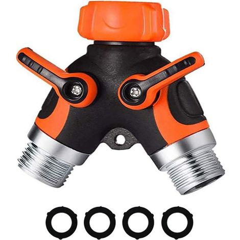 Raccord en Y double pour tuyau d'arrosage, accessoire polyvalent pour l'utilisation simultanée de deux tuyaux, vanne d'arrêt en Y robuste assurant un contrôle précis