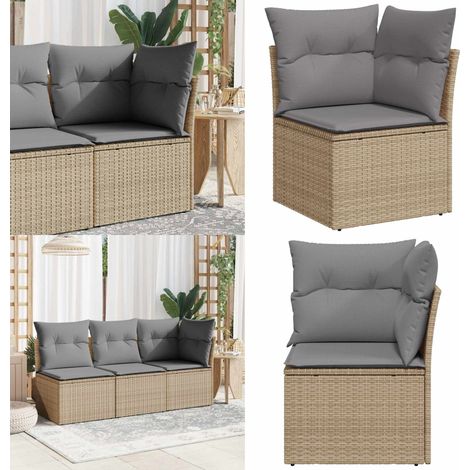 Canapé d'angle de jardin avec coussins beige résine tressée - Canapé De Jardin - Meubles De Jardin - Salon De Jardin - Rotin PE - Fauteuil De Jardin - Home & Living (1/5)