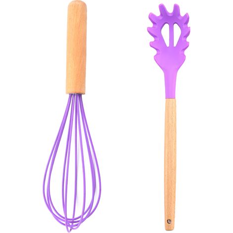 Ustensiles De Cuisine - Silicone Et Bois - Pour Casseroles Antiadhésives - Lot De 2 Pièces (1/5)