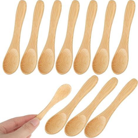 Lot de 10 petites cuillères en bois, mini cuillères en bois, petites cuillères pour pots à épices, cuillères à épices rondes, cuillères à miel, petites cuillères à café, cuillères en b (1/5)