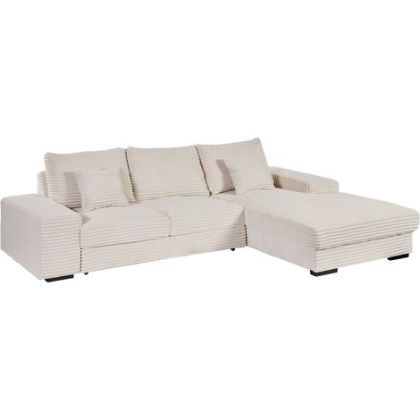 Canapé convertible angle droit tissu côtelé beige NIAGARA (1/5)