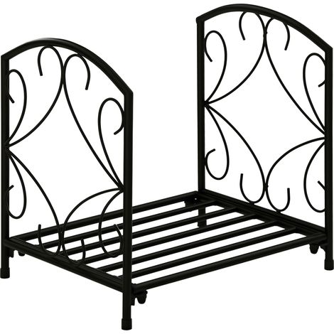 Range-bûches porte buche de cheminée pieds surélevés pour intérieur et extérieur, cadre en métal, 39,5x31,5x39,5cm, noir (1/5)