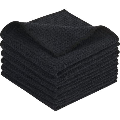 Torchons de cuisine, Super Absorbant Microfibre Chiffon nettoyagant, Serviettes de Cuisine douce et lavable,Lavette Noir 30cm x 30cm 6 Pack (1/5)