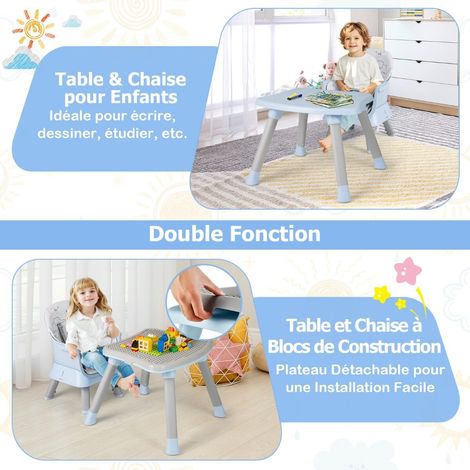 Chaise haute bébé convertible 6 en 1, chaise d'alimentation pour bébé, tabouret pour enfant avec harnais 5 points, plateau - bleu (1/5)