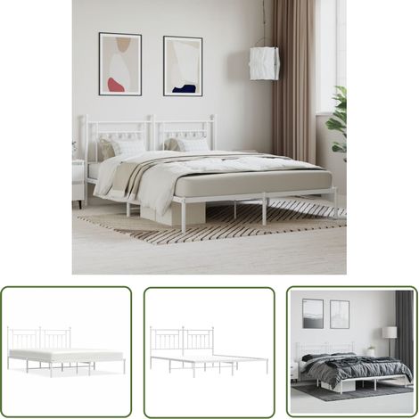 The Living Store Cadre de lit métal sans matelas et tête de lit blanc 160x200 cm - Cadre De Lit - Lit Double - Lit Metal - Lit Blanc - Meuble Chambre (1/5)