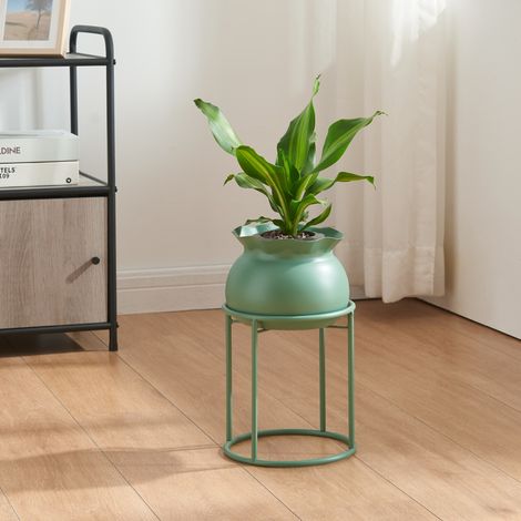 Soporte para plantas Assen con macetero metal  32xØ20cm  - Verde [en.casa]