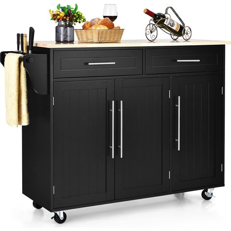 Goplus – Desserte de cuisine à roulettes en MDF noir – 2 placards et 2 tiroirs – Étagères réglables – Dimensions 122 x 46 x 93 cm (1/5)