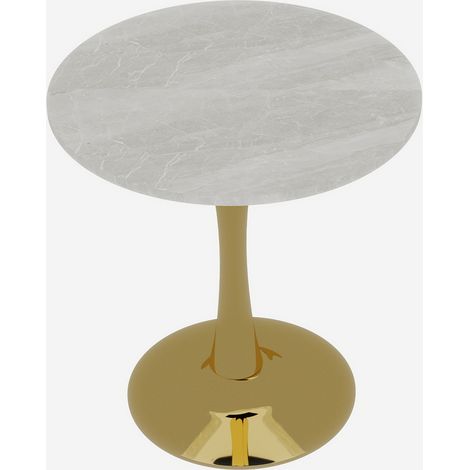 Mesa de café redonda 70 cm efecto mármol blanco y base dorada MODENUIT (1/5)