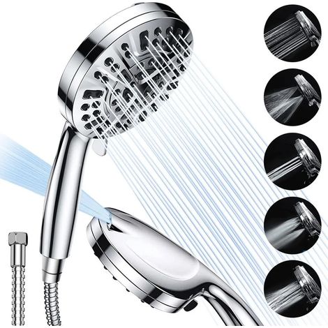 Douchette à main à 8 réglages, raccord G1/2, haute pression, économie d'eau, 1,5 m, acier inoxydable, avec flexible, pour une utilisation quotidienne dans la salle de bain.-AquaForge (1/5)