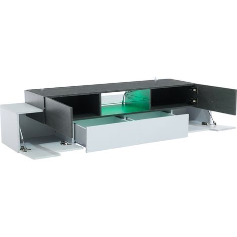 Mobile TV LED HOMVRA 180 cm bianco e grigio con ripiani in vetro (1/5)