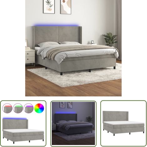 The Living Store Boxspringbett mit Matratze & LED Hellgrau 180x200 cm Samt - Boxspringbett - Doppelbett - Samtbett - Luxusbett - Bettauflage (1/5)
