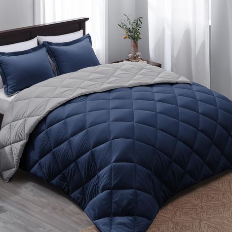 Parure de lit pour Grand lit – Parure de lit réversible Bleu Marine pour Toutes Les Saisons, 1 Couette (223,5 x 233,7 cm) et 2 taies d'oreiller (50,8 x 66 cm + 5,1 cm) (1/5)