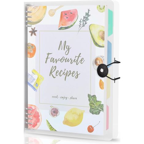 Livre de recettes vierge pour enregistrer vos propres recettes Livre de recettes amovible à 8 anneaux avec 8 intercalaires et 4 autocollants pouvant contenir jusqu'à 272 recettes. (1/5)