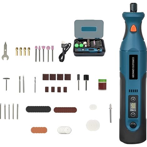 Juego de 66 herramientas rotativas inalámbricas, 5000-25000 RPM, 7,4 V 1100 mAh, potente taladro eléctrico para carpintería y grabado.