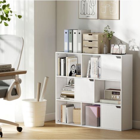 Meuble rangement buffet 9 cases 3 portes 106 cm blanc OKMYHOME (1/5)