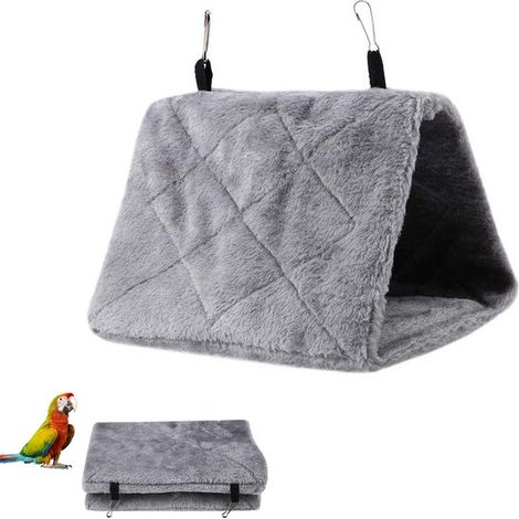 Amaca sospesa per uccelli, casetta triangolare in peluche, letto invernale caldo, nido caldo per uccelli con doppi ganci, comodo e morbido per scoiattoli e calopsitte in volo. (1/5)