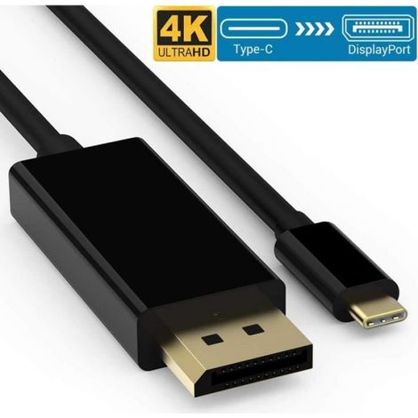 Câble USB C Vers Displayport - 4K@60Hz - Compatible USB 3.1 Thunderbolt 3 - Pour Ordinateur Portable Écran PC Projecteur - 1,8 M (1/4)