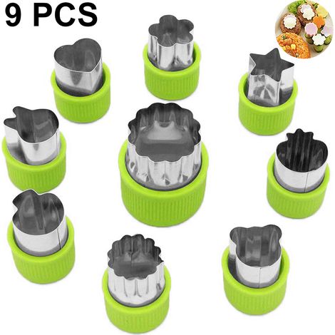 9 emporte-pièces en acier inoxydable : légumes, fruits, animaux, biscuits, etc. Poignée de protection pour enfants. (1/5)