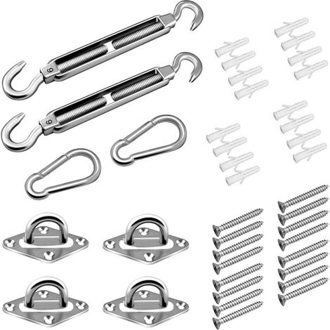 Kit de Fixation pour Voile D'ombrage. Kit Accessoires de Fixation de Matériel pour Voile D'ombrage en Acier Inoxydable pour Auvents Carrés Rectangle et Triangulaires (40 pcs) (1/4)