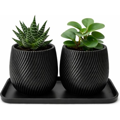 Set di 2 mini vasi da fiori con sottovaso nero