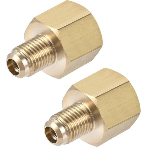 Laiton Tuyau Raccord 45 Degré 1/4 SAE Flamme Mâle 3/8 SAE Femelle Fil Tube Adaptateur Connecteur pour Climatisateur Réfrigération 2Pcs (1/5)