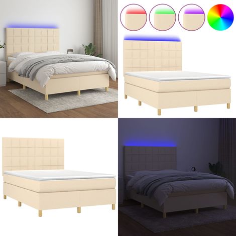 Boxspringbett mit Matratze & LED Creme 140x200 cm Stoff - Boxspringbett - Betten - Schlafräume - Cremefarbenes Bett - Doppelbett - Home & Living (1/5)