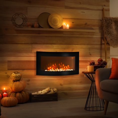 Elektrischer Wandkamin mit seitlicher LED-Beleuchtung, avantgardistischem Design, LED-Anzeige mit Fernbedienung und Timer, 1000/2000 W, einstellbare Helligkeit, schwarz (1/5)