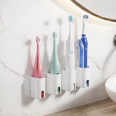 CCYKXA  4-Piece Electric Toothbrush Holder, Self-Adhesive Toothbrush Holder, Strong Adhesive, Wall-Mounted Toothbrush Holder without Drilling, Electric Toothbrush Holder for Bathroom (1/5)