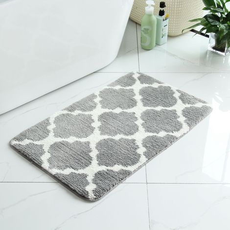 rutschfest Badematte Badezimmerteppich Waschbar Hochflor Badteppich Flauschige Mikrofaser Badvorleger- 40 x 60 cm, Grau (1/4)